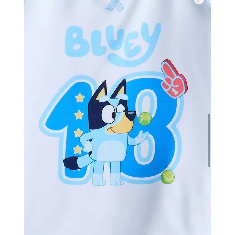 Bluey Toddler Boy Long Sleeve Rash Guard and Trunk Swim Set 2 Piece Blue 4T